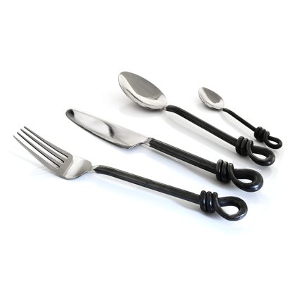 black rope handle dining set - 24 piece
